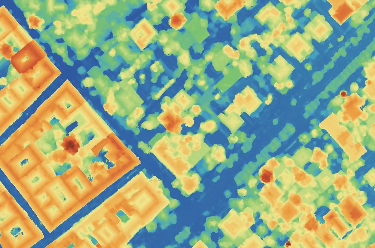 Digital surface model of a drone survey area, colour-coded by elevation